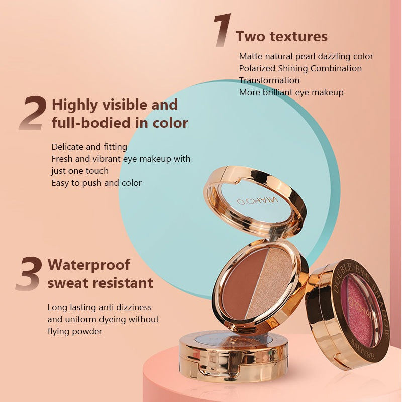 O'CHAINPearlescent two-color eyeshadow matte lipstick does not fade, non-sticky cup powdery delicate eyeshadow palette