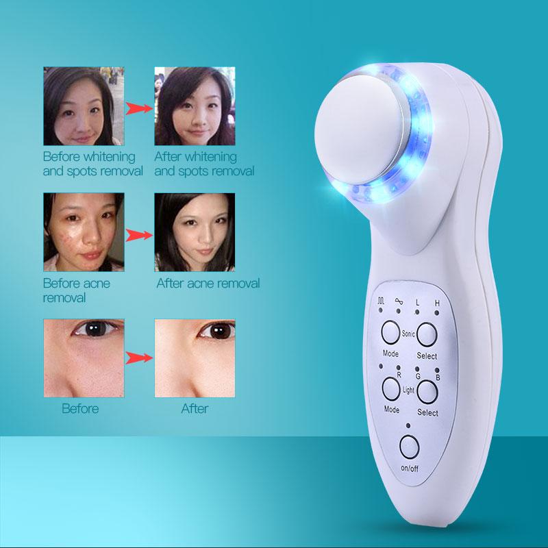 Portable Anti-aging 7 Colors LED Light Photon Rejuvenation Deep Cleaning Electric Facial Spa Ultrasonic Face Skin Care Massager