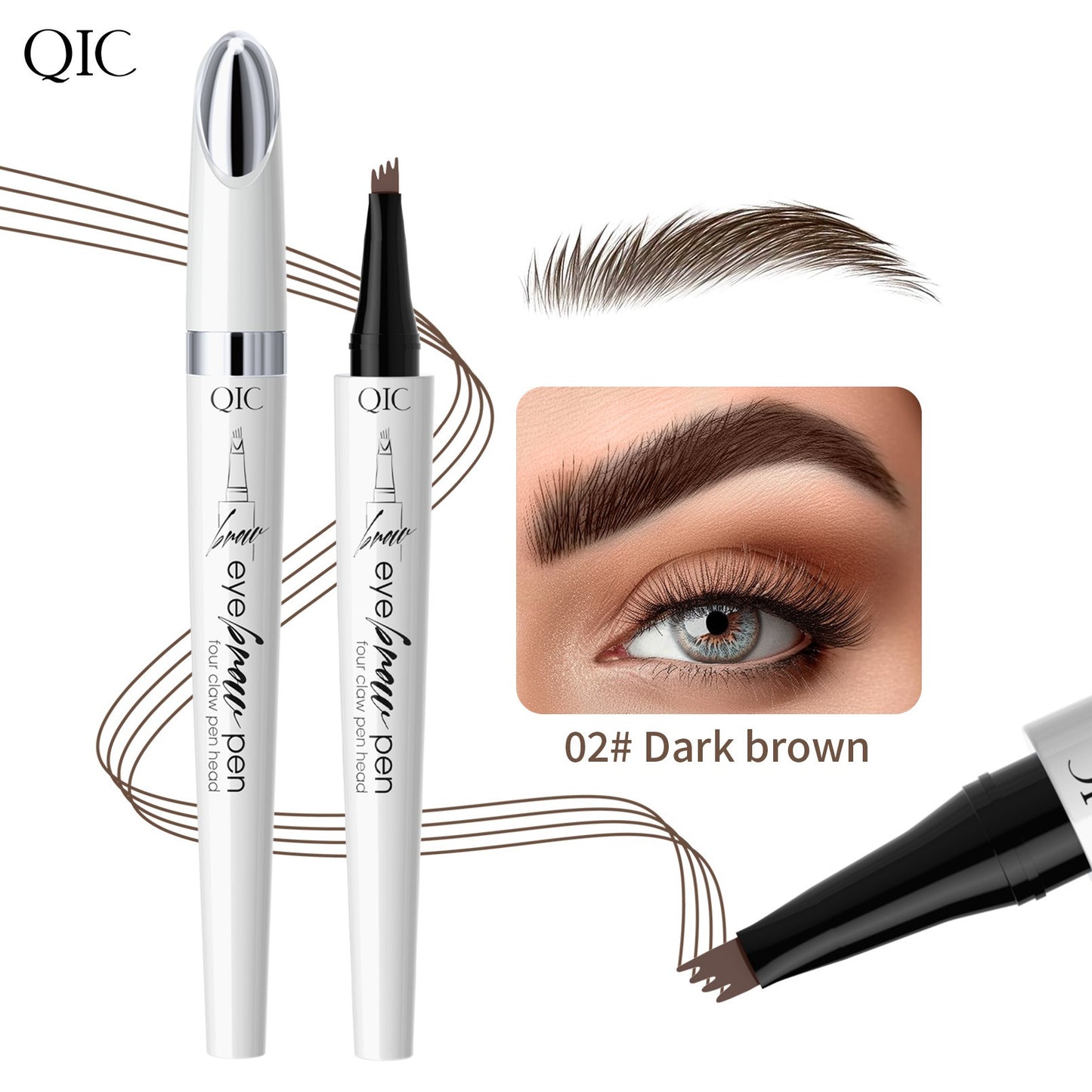 QIC ceramic white liquid four-claw eyebrow pencil wild eyebrow waterproof non-smudge four-head forked eyebrow pencil