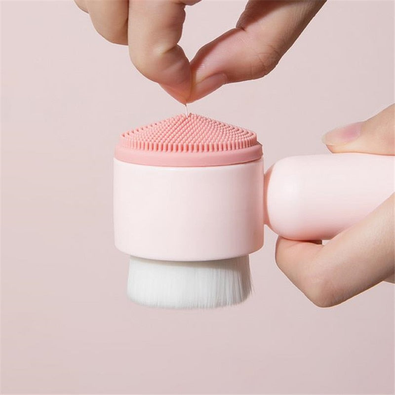 Portable Double Side Silicone Facial Cleanser Brush Soft Hair Face Massage Washing Brush Blackhead Remover Skin Care Tool 20#42