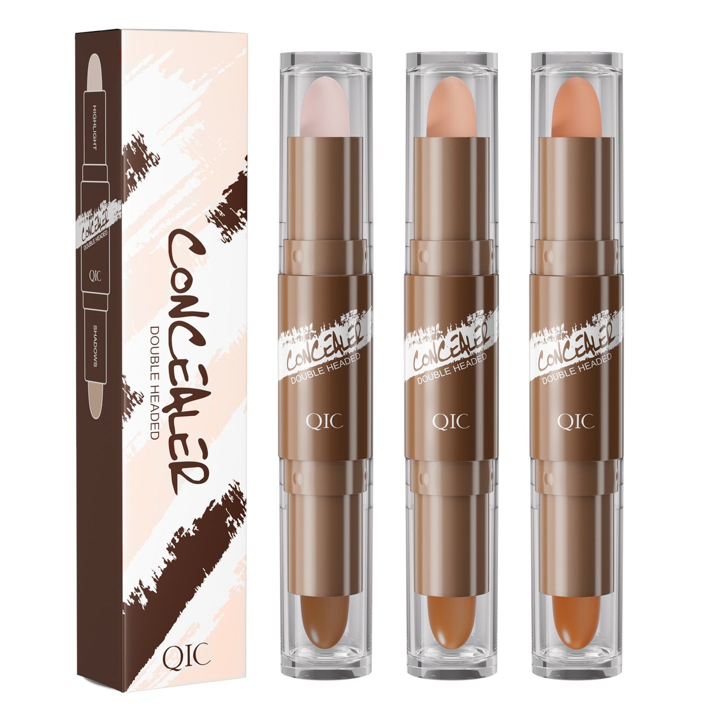 Double-ended Highlighter Nose Shadow Glitter Foundation Concealer Pen Long Lasting Dark Circles Corrector Contour Stick Makeup