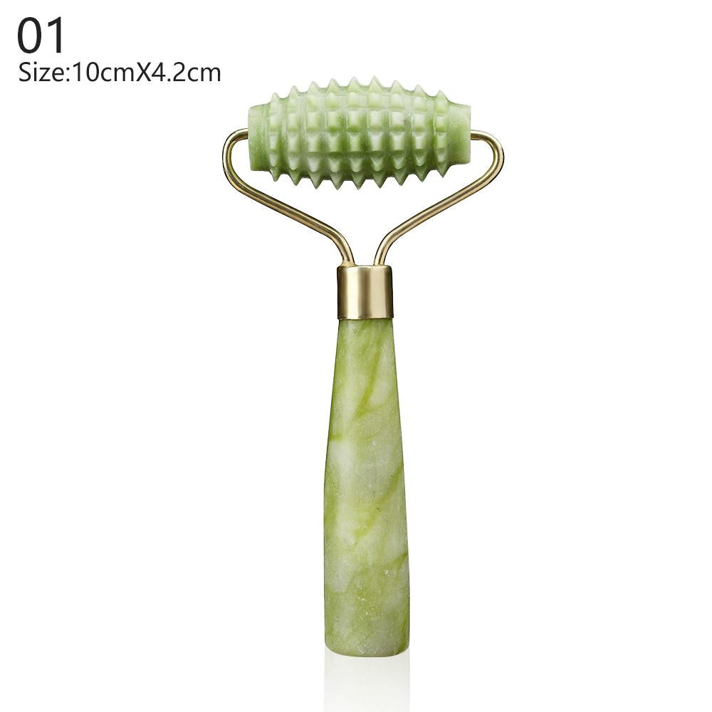 Double Head Green Jade Roller Massager Eye Face Neck Facial Relax Slimming  Care Tools