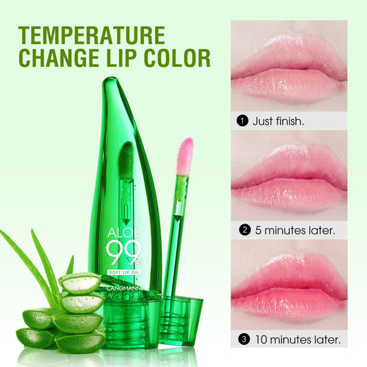 langmannni  Aloe vera lip gloss, temperature-sensitive color-changing lip glaze, moisturizing and protective lipstick, lip oil