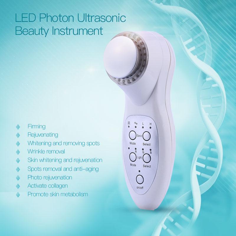 Portable Anti-aging 7 Colors LED Light Photon Rejuvenation Deep Cleaning Electric Facial Spa Ultrasonic Face Skin Care Massager