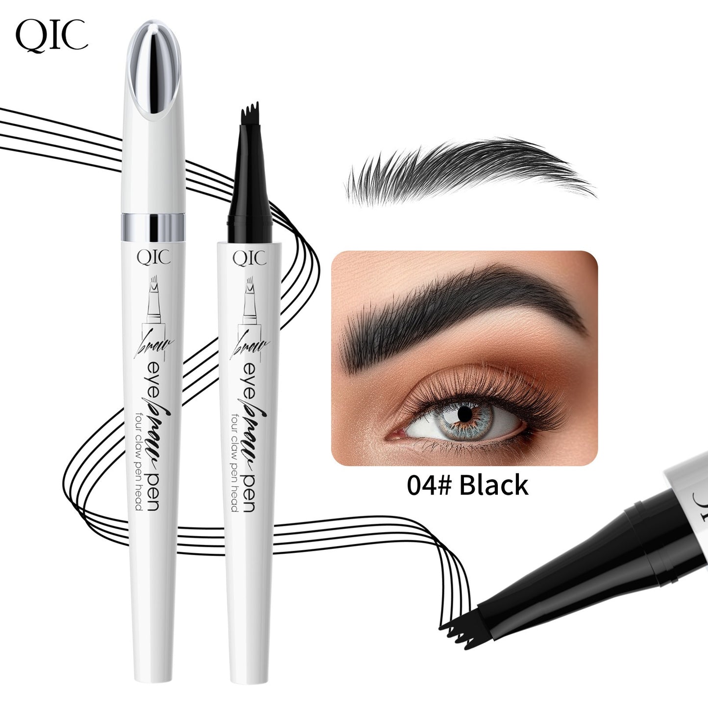 QIC ceramic white liquid four-claw eyebrow pencil wild eyebrow waterproof non-smudge four-head forked eyebrow pencil