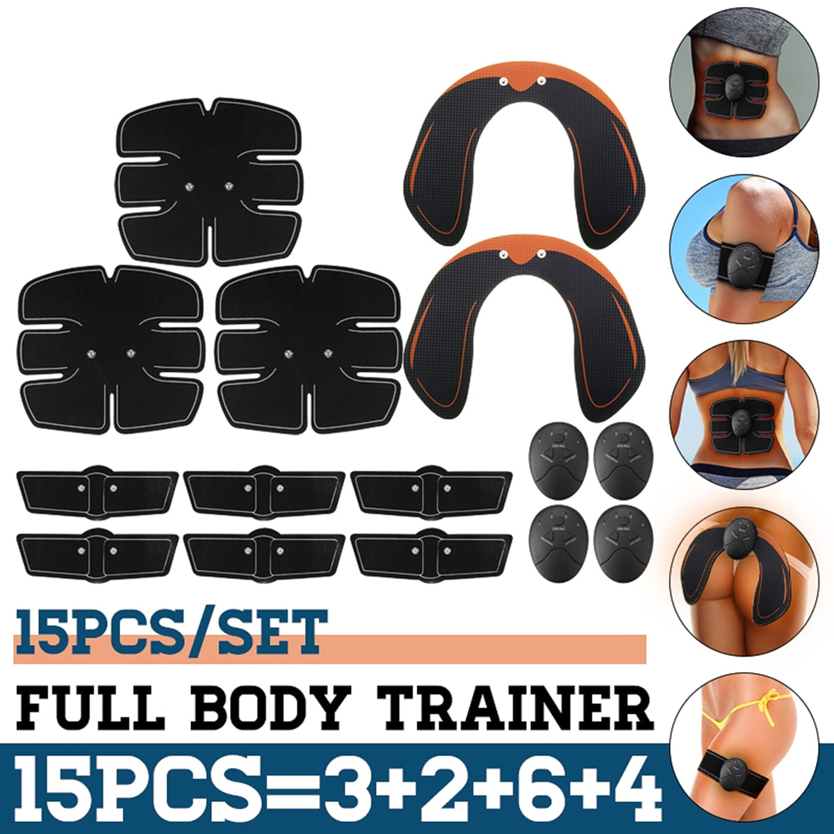 15PCS/Set EMS Muscle Abdominal Trainer Smart Wireless Muscle ABS Hip Abdominal Muscle Stimulator Massage Set Weight Loss - ultrsbeauty