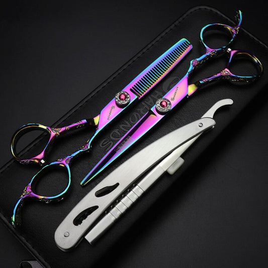 Rainbow hair scissors high quality stainless steel cutting scissors set thinning shears berber makas - ultrsbeauty