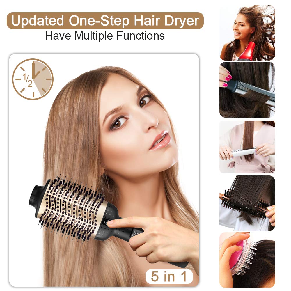 Hair Dryer Brush,One-Step Hair Dryer & Volumizer Hot Air Styler Brush,5 in 1 Multifunctional Blow Dryer Brush, Professional Negative Ion Anti-Frizz Hair Dryer Styler Brush - ultrsbeauty