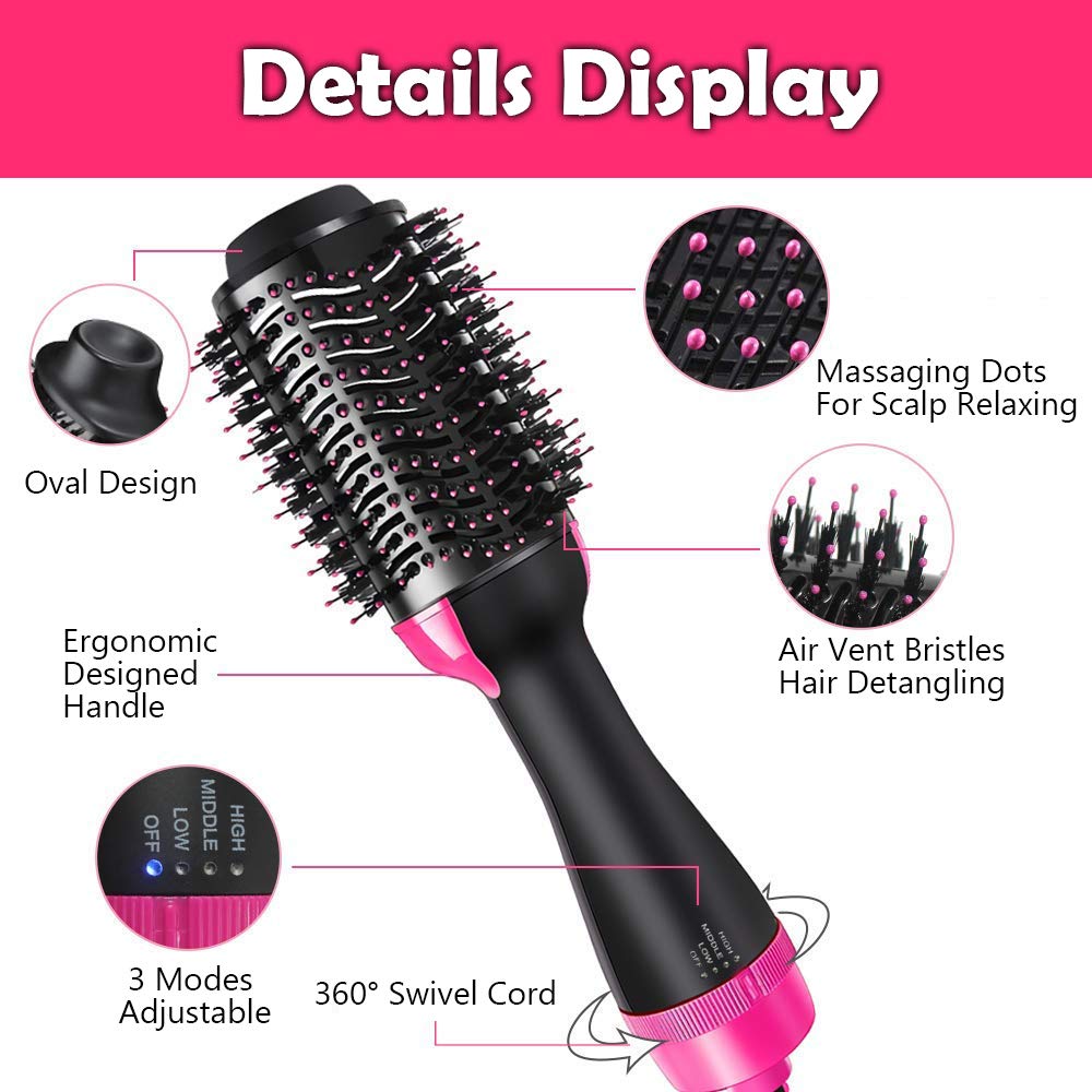 Hair Dryer Brush and Hot Air Hair Brush 3 in 1 Electric One Step Hair Dryer Volumizer with Negative Ion Curling Dryer Brush Styler, Hair Straightening Brush, Rotating Blow Dryer Brush - ultrsbeauty