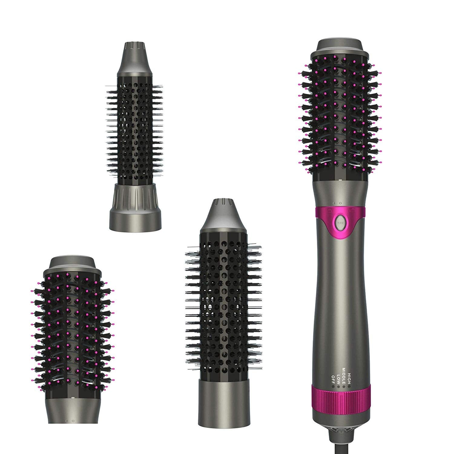 Hot Air Brush, Hair Dryer Brush, One Step Hair Dryer & Volumizer, Curler Combo with Interchangeable Brush Head, Anti-scald Negative Ion Hair Straightener Brush, Low Noise Design - ultrsbeauty