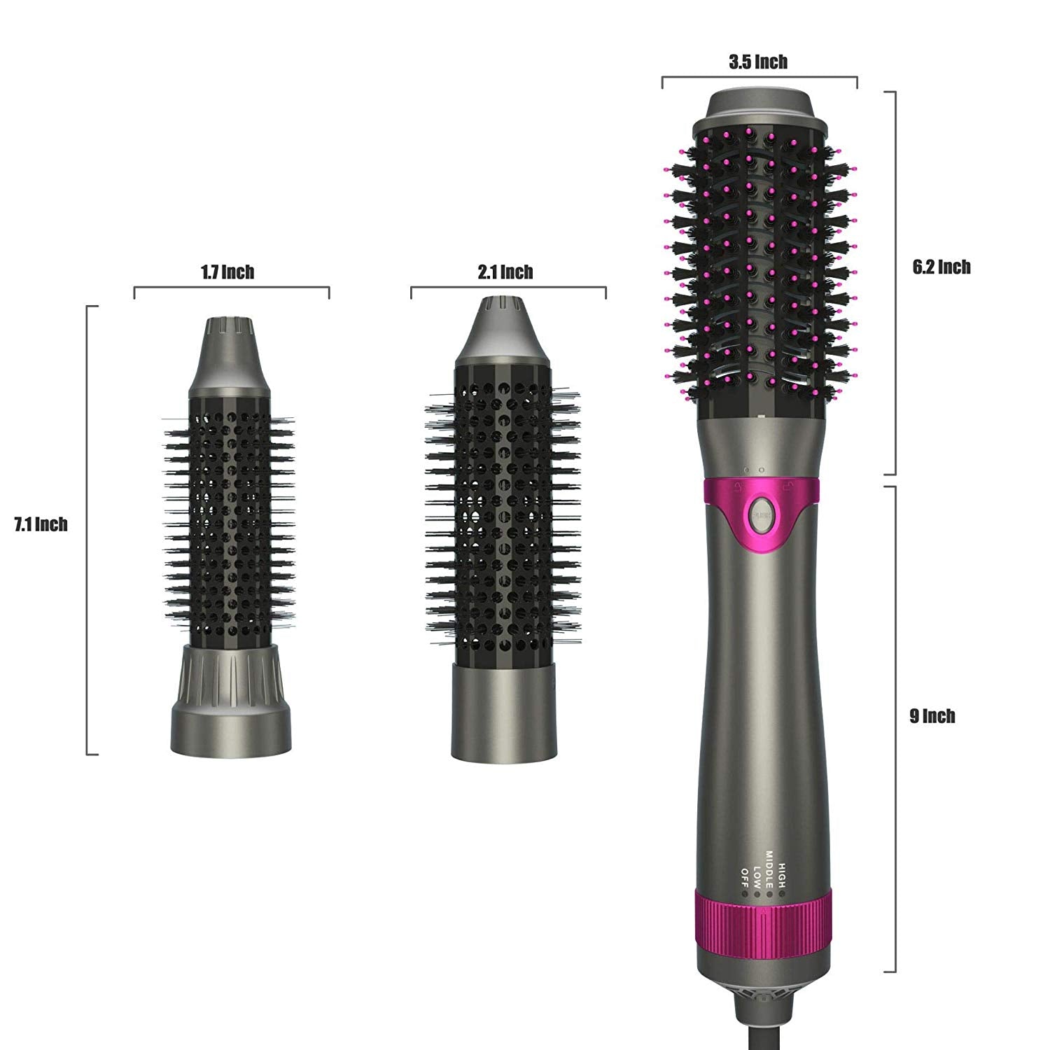 Hot Air Brush, Hair Dryer Brush, One Step Hair Dryer & Volumizer, Curler Combo with Interchangeable Brush Head, Anti-scald Negative Ion Hair Straightener Brush, Low Noise Design - ultrsbeauty