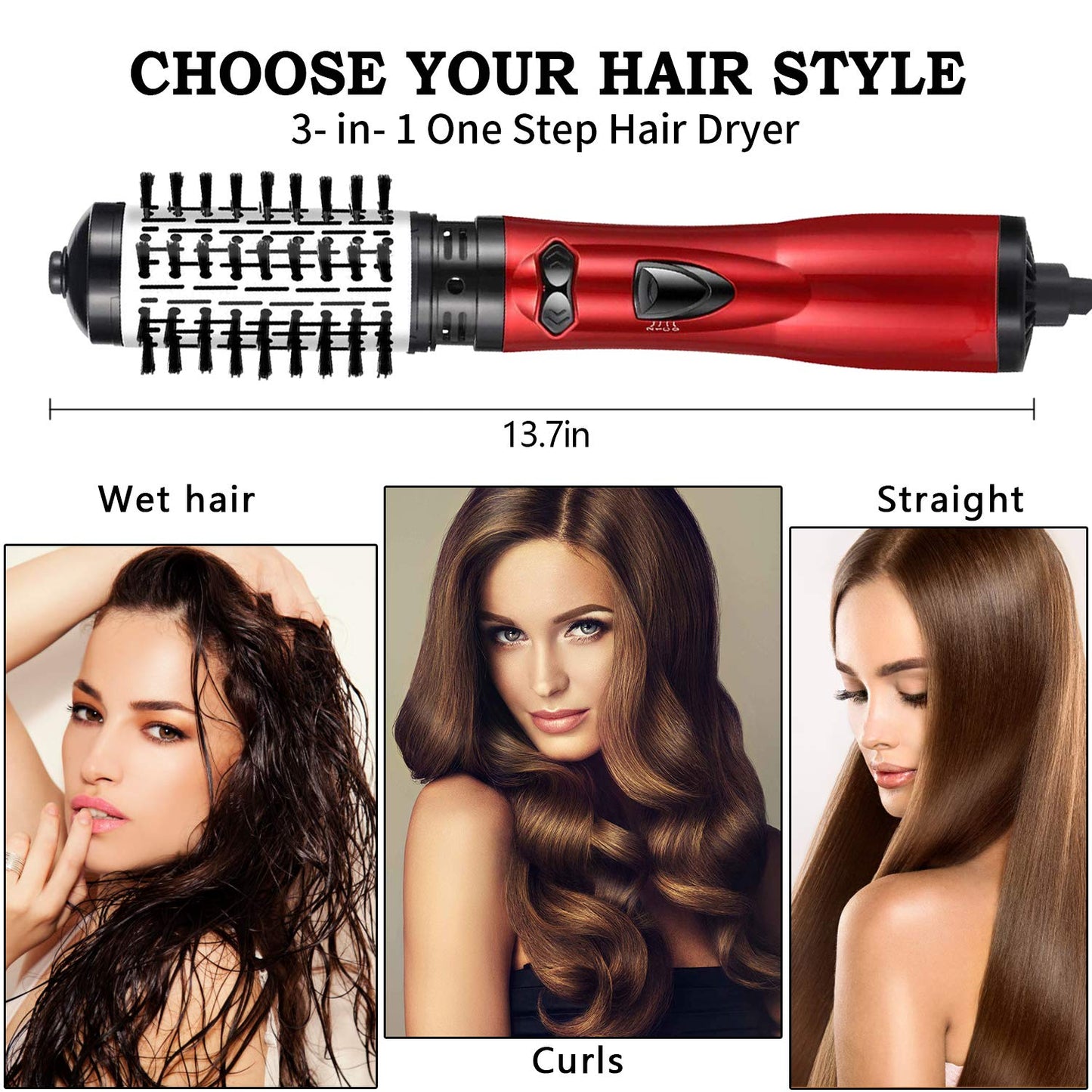 Hot Air Brush One-Step Hair Dryer Brush & Volumizer,Dry & Straighten & Curl & Comb 4 In 1 Salon Negative Ionic Hair Reduce Frizz And Static,Hair Styling Tools For Women And Girl All Types Hair - ultrsbeauty