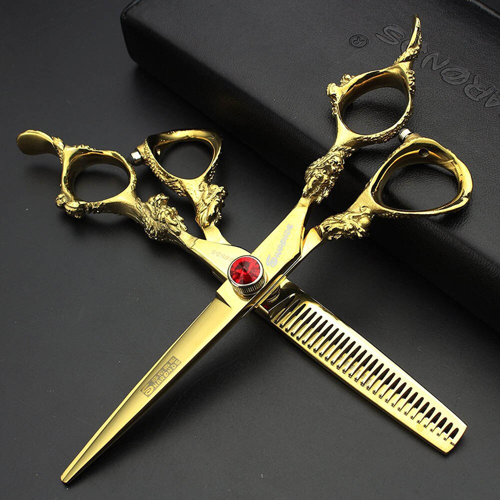 Japan440c professional hairdressing scissors dragon handle hair scissors 5.5/6/7 inch barber shop scissors cutting scissors tool - ultrsbeauty