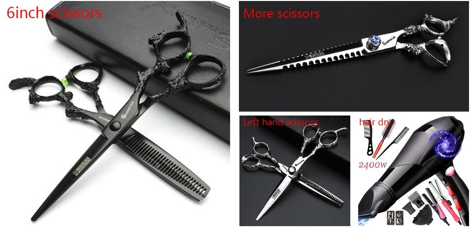 Black Silver High Hardness Japan 440c Steel 5.5/6/6.5 Inch Cutting Scissors Professional Hairdresser Scissors Hair Scissors - ultrsbeauty