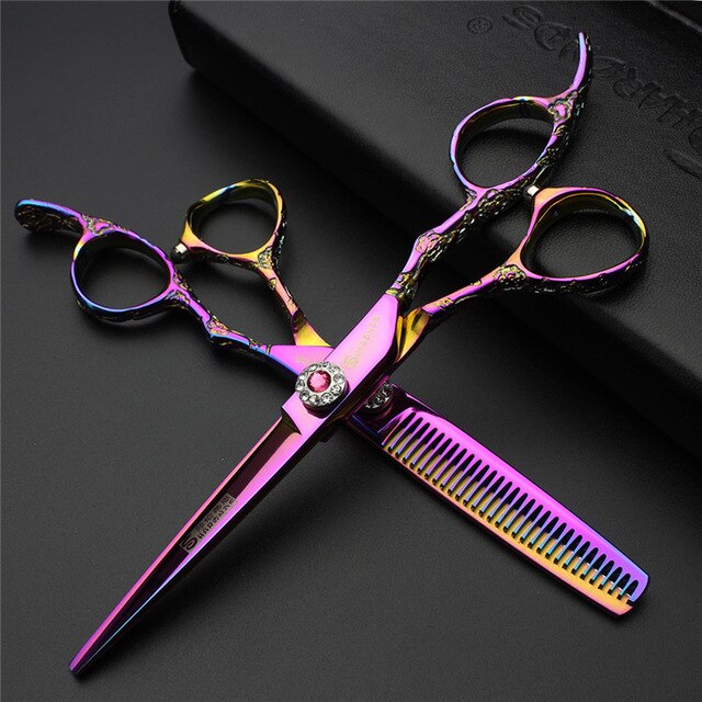 Rainbow hair scissors high quality stainless steel cutting scissors set thinning shears berber makas - ultrsbeauty