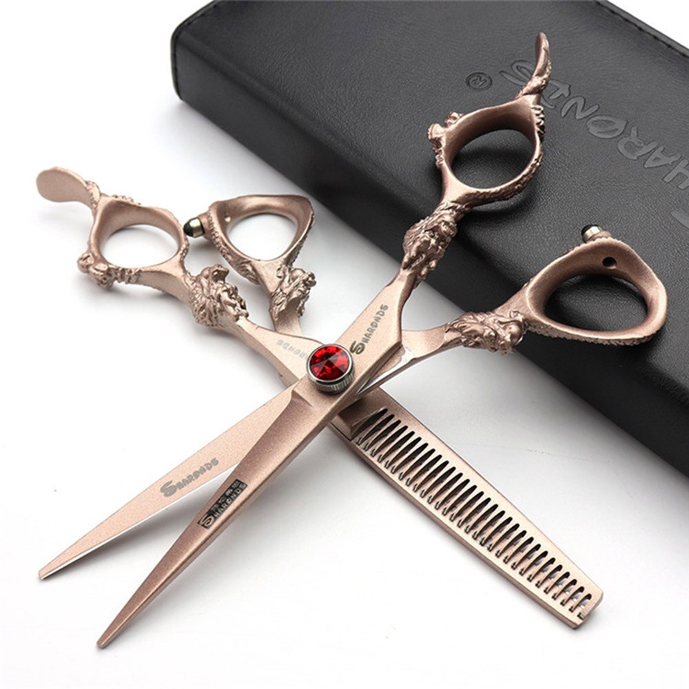 Japan440c professional hairdressing scissors dragon handle hair scissors 5.5/6/7 inch barber shop scissors cutting scissors tool - ultrsbeauty