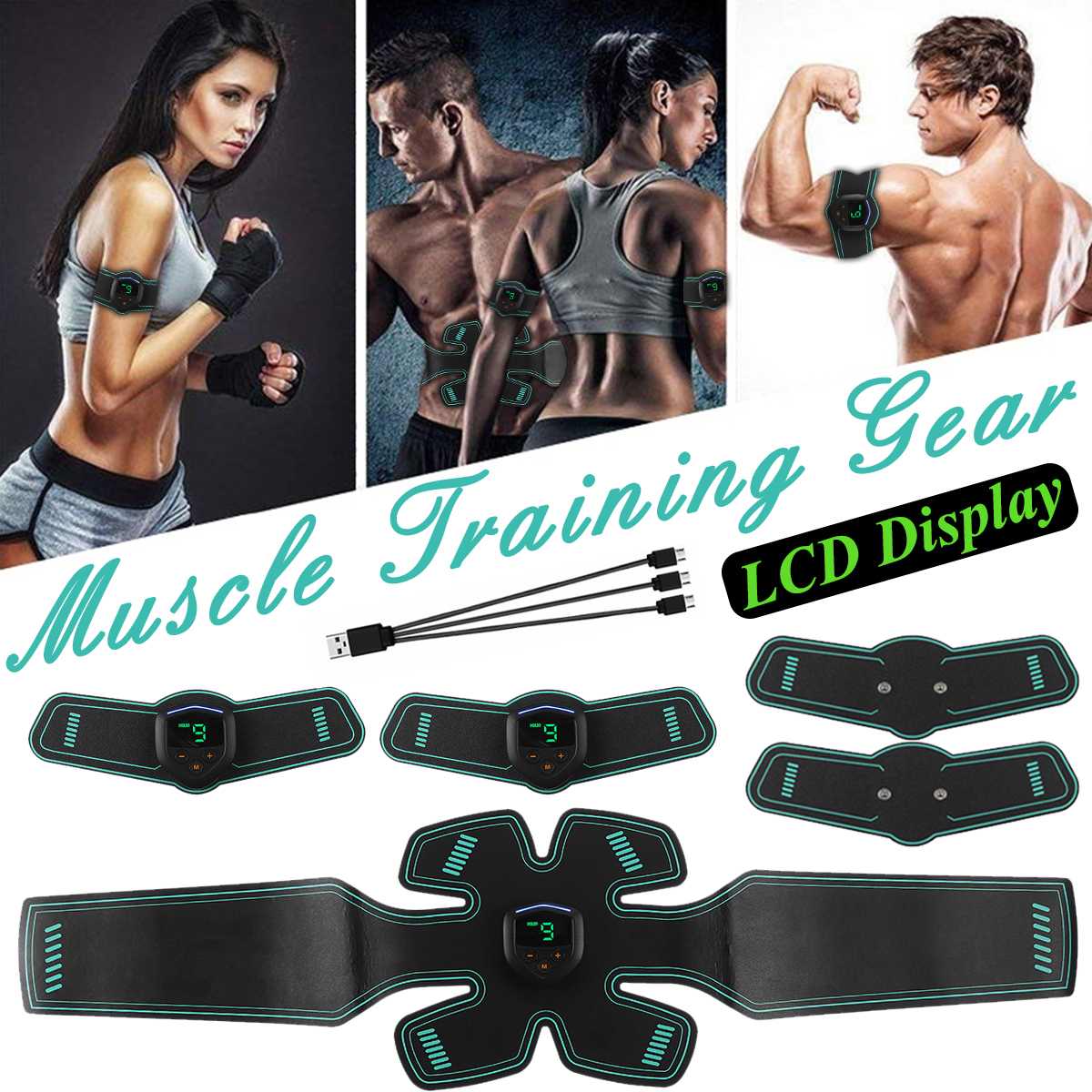 USB Rechargeable Electric Abdominal Muscle Stimulator Slimming Massage Unisex Trainer EMS Exercise LCD Muscle Body Training Gear - ultrsbeauty