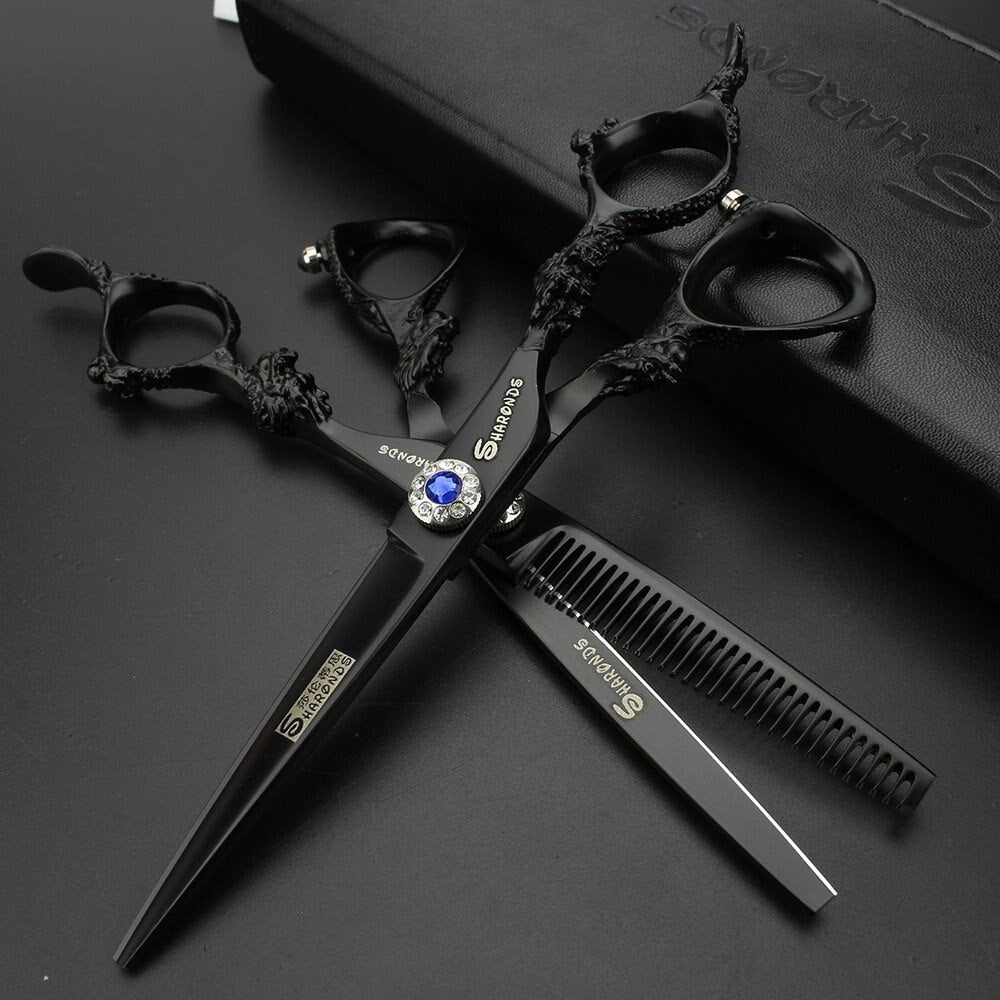 Japan440c professional hairdressing scissors dragon handle hair scissors 5.5/6/7 inch barber shop scissors cutting scissors tool - ultrsbeauty