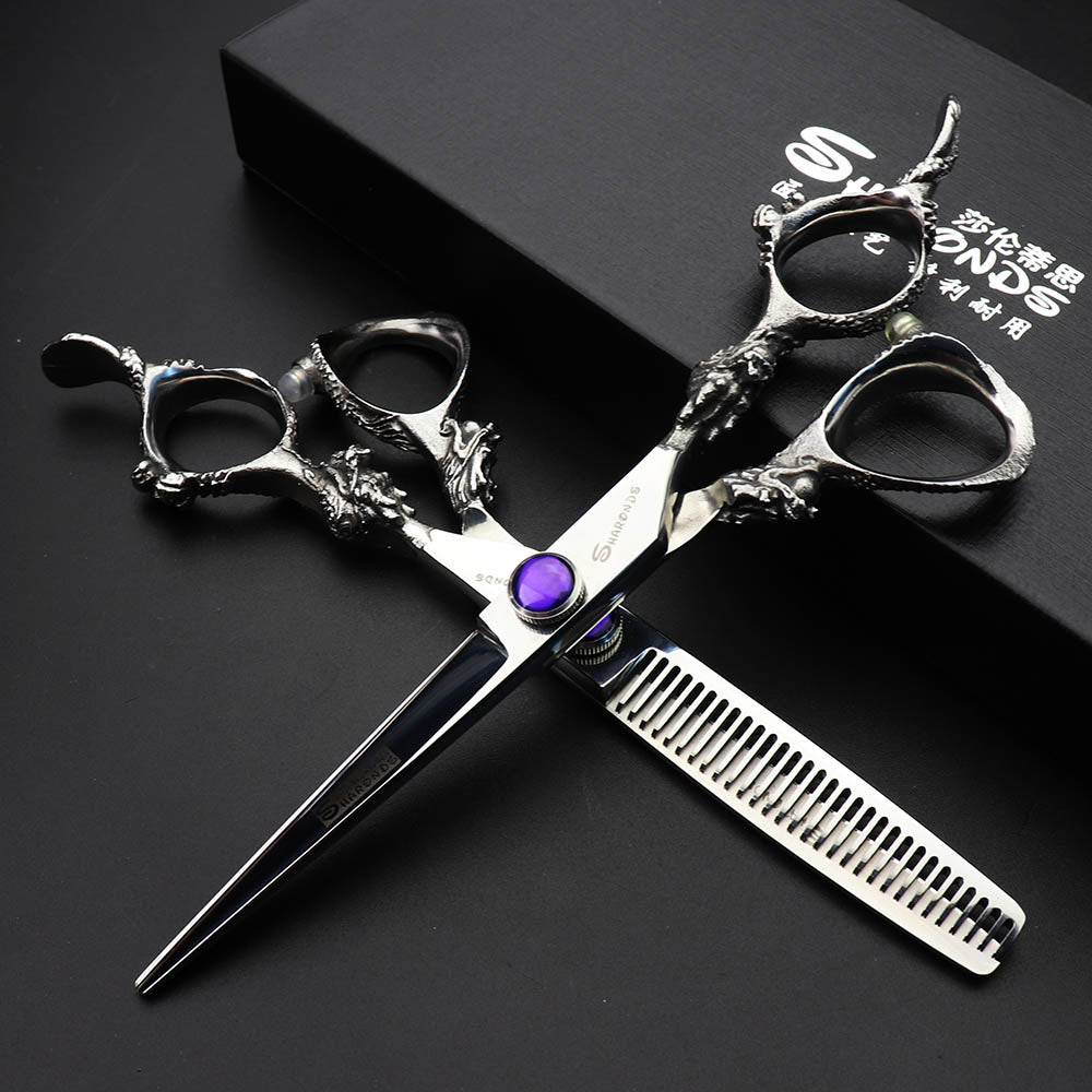 Japan440c professional hairdressing scissors dragon handle hair scissors 5.5/6/7 inch barber shop scissors cutting scissors tool - ultrsbeauty