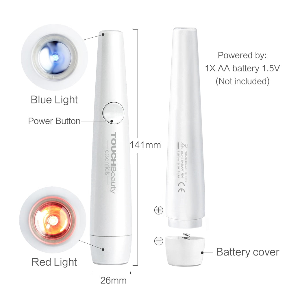 2-in-1 Red and Blue Light Therapy Acne Pen Soft Scar Wrinkle Removal Treatment Device - ultrsbeauty