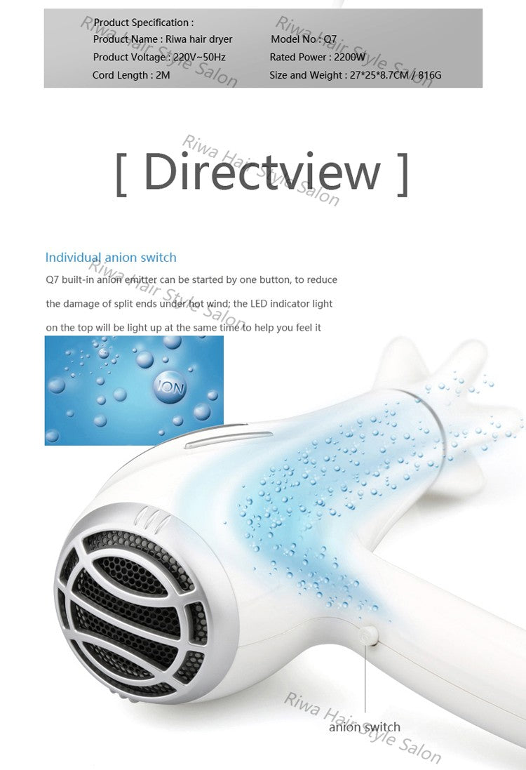 RIWA 2200W Household Hair Dryer Magic Anion & Hot/Cold Wind 220V 50Hz High Quality Blower Dryer Q7 - ultrsbeauty