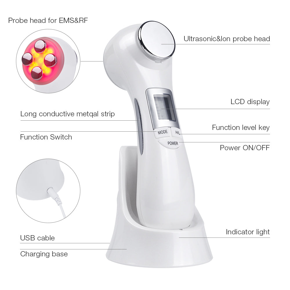 EMS Mesotherapy 6 in 1 Facial Tightening, Face Lifting Photon RF Radio Frequency Machine Led Light Therapy Skin Care Tools - ultrsbeauty